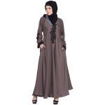 Nazneen Embroidered Patch Umbrella Coffee Brown Abaya 