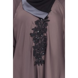 Nazneen Embroidered Patch Umbrella Coffee Brown Abaya 