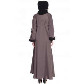 Nazneen Embroidered Patch Umbrella Coffee Brown Abaya 