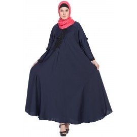 Nazneen Embroidered Patch Umbrella Navy Abaya