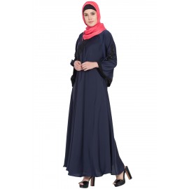 Nazneen Embroidered Patch Umbrella Navy Abaya