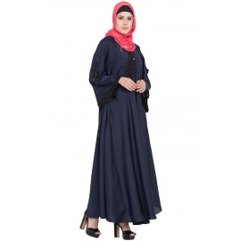 Nazneen Embroidered Patch Umbrella Navy Abaya