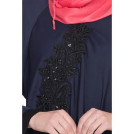 Nazneen Embroidered Patch Umbrella Navy Abaya