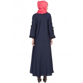 Nazneen Embroidered Patch Umbrella Navy Abaya