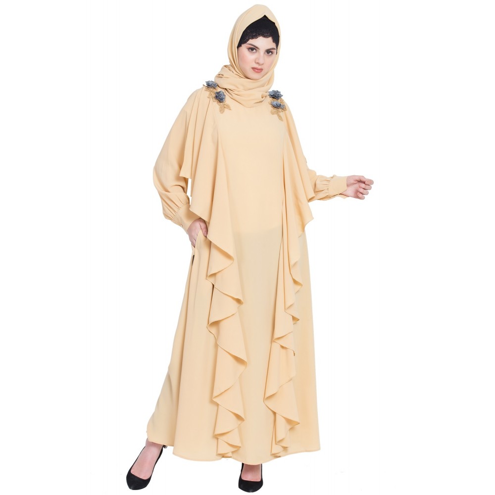 Nazneen Front Long Frill Flowers Party Abaya