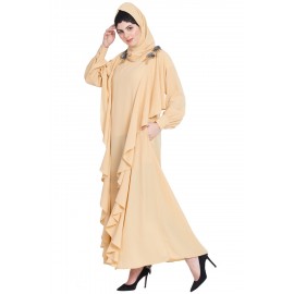 Nazneen Front Long Frill Flowers Party Abaya