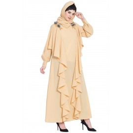 Nazneen Front Long Frill Flowers Party Abaya