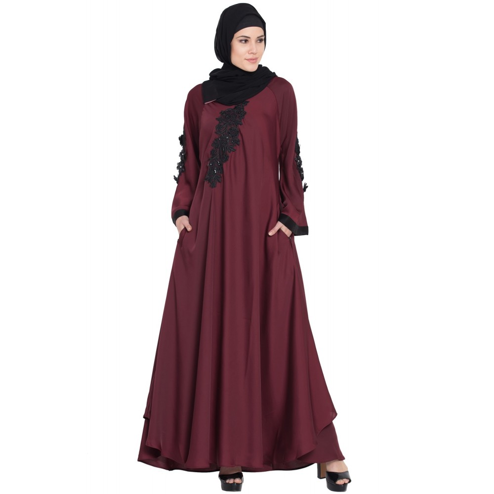 Nazneen Embroidered Patch Umbrella Abaya