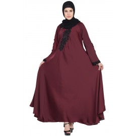 Nazneen Embroidered Patch Umbrella Abaya