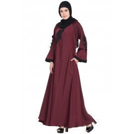 Nazneen Embroidered Patch Umbrella Abaya