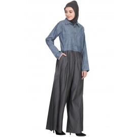 Nazneen Denim Pant Chambray Shirt Front Open Pant Abaya