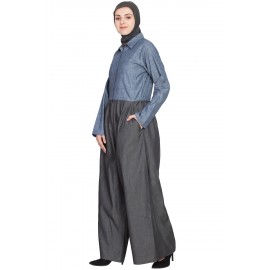 Nazneen Denim Pant Chambray Shirt Front Open Pant Abaya