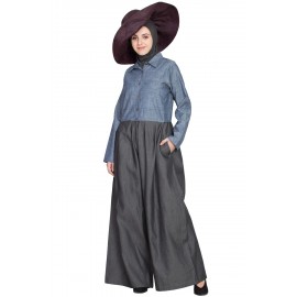 Nazneen Denim Pant Chambray Shirt Front Open Pant Abaya