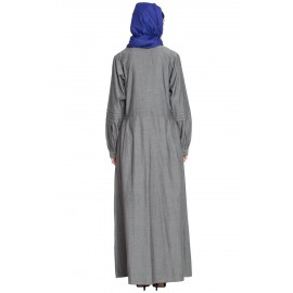 Nazneen Pin Tuck And Bow Front Open Denim Grey Jilbab