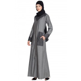 Nazneen Contrast Yoke Pocket Cuff Grey Black Denim Jilbab