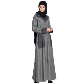 Nazneen Contrast Yoke Pocket Cuff Grey Black Denim Jilbab