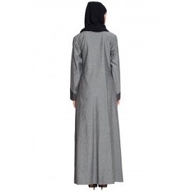 Nazneen Contrast Yoke Pocket Cuff Grey Black Denim Jilbab