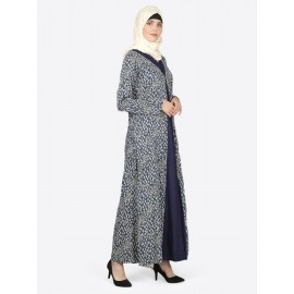 Nazneen Printed Contrast Yoke Casual Abaya