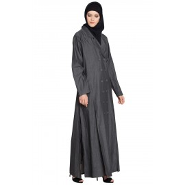 Nazneen Double Breasted Front Two Slit Denim Front Open Jilbab