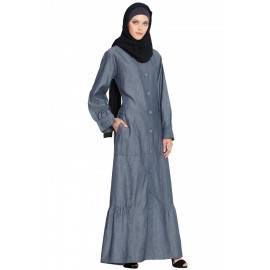 Nazneen Frill At Bottom Patch Pocket A Line Abaya