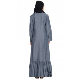 Nazneen Frill At Bottom Patch Pocket A Line Abaya