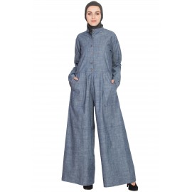 Nazneen Cotton Chambray Patch Pocket Pant Abaya