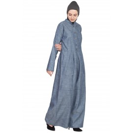 Nazneen Cotton Chambray Patch Pocket Pant Abaya