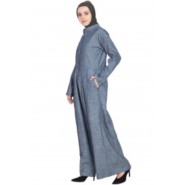 Nazneen Cotton Chambray Patch Pocket Pant Abaya