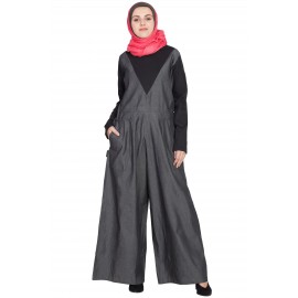 Nazneen Denim And Jersey Jumpsuit Abaya