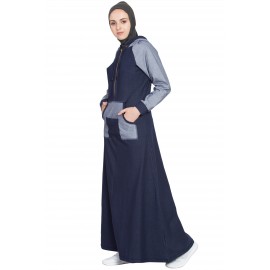 Nazneen Contrast Sleeve, Pocket, Hood Jersey Travel Abaya