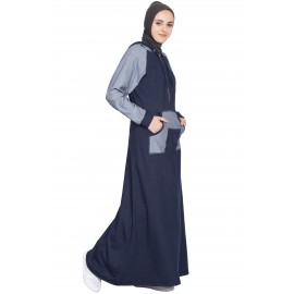 Nazneen Contrast Sleeve, Pocket, Hood Jersey Travel Abaya