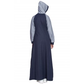 Nazneen Contrast Sleeve, Pocket, Hood Jersey Travel Abaya