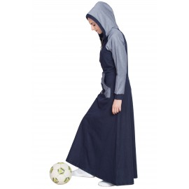 Nazneen Contrast Sleeve, Pocket, Hood Jersey Travel Abaya