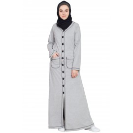 Nazneen Front Open Contrast Stitching Travel Cardigan Abaya