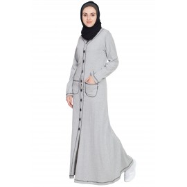 Nazneen Front Open Contrast Stitching Travel Cardigan Abaya