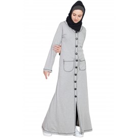 Nazneen Front Open Contrast Stitching Travel Cardigan Abaya