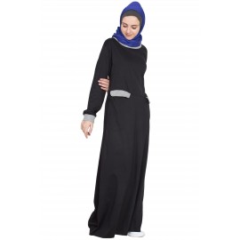 Nazneen Slant Cut At Waist Black Grey Travel Abaya