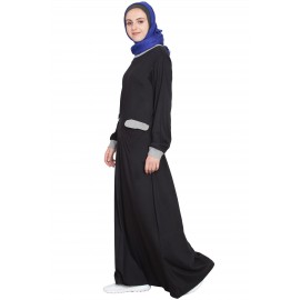 Nazneen Slant Cut At Waist Black Grey Travel Abaya