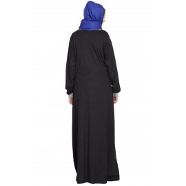 Nazneen Slant Cut At Waist Black Grey Travel Abaya