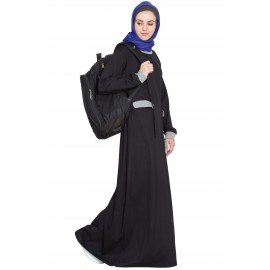 Nazneen Slant Cut At Waist Black Grey Travel Abaya