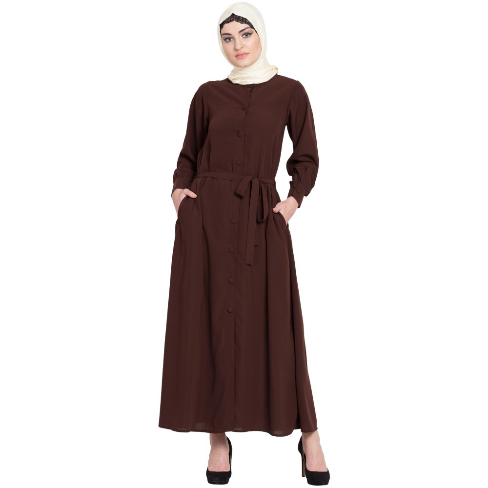 Nazneen Front Open Belt Casual Abaya