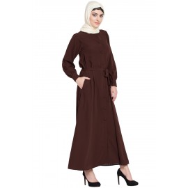 Nazneen Front Open Belt Casual Abaya