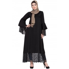 Nazneen Bell Sleeve Lace At Bottom And Sleeve Fancy Abaya