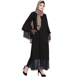 Nazneen Bell Sleeve Lace At Bottom And Sleeve Fancy Abaya