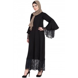 Nazneen Bell Sleeve Lace At Bottom And Sleeve Fancy Abaya