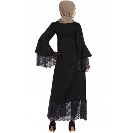 Nazneen Bell Sleeve Lace At Bottom And Sleeve Fancy Abaya