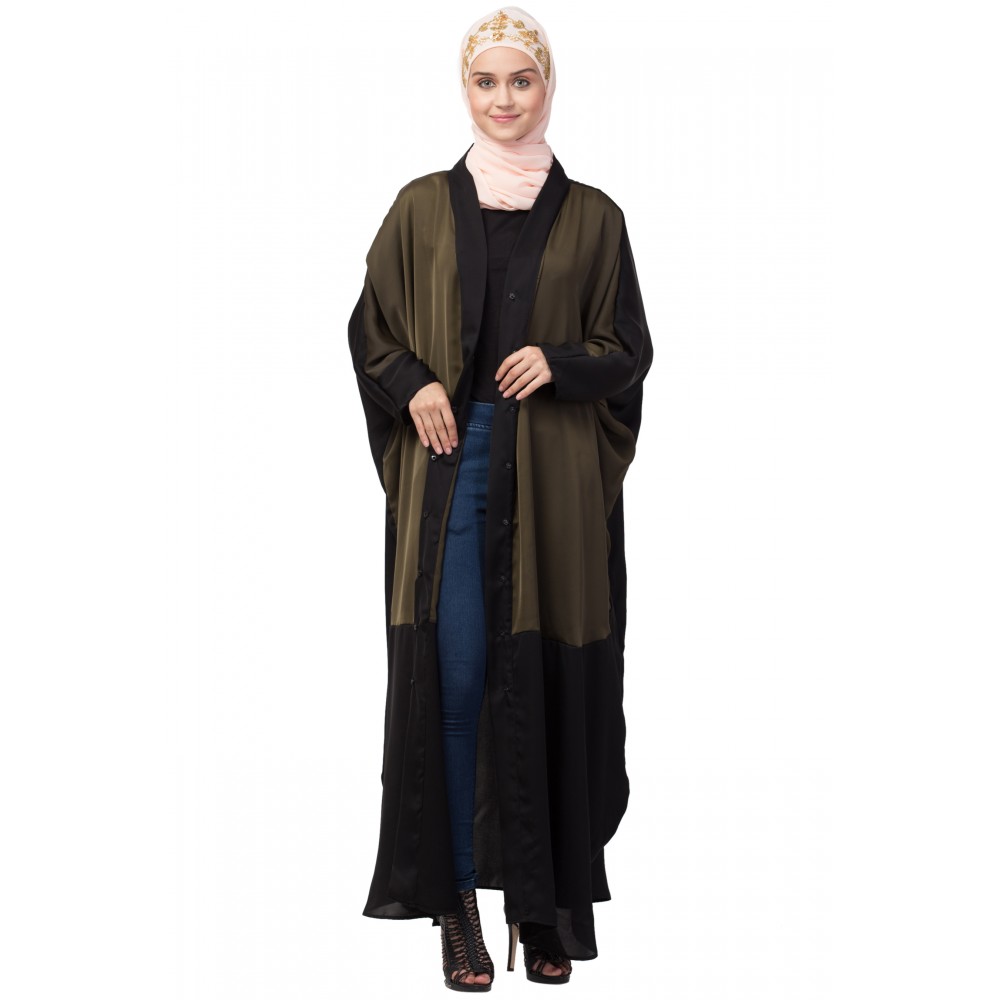 Nazneen two colors front open kaftan cum abaya