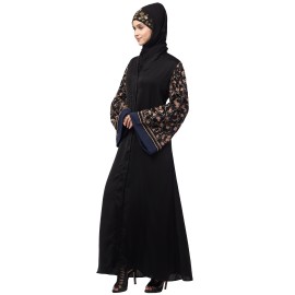 Nazneen Both sleeve resham embroidered front open Dubai Abaya