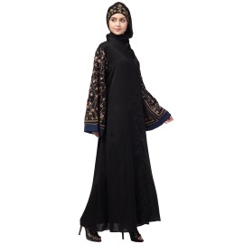 Nazneen Both sleeve resham embroidered front open Dubai Abaya
