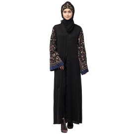 Nazneen Both sleeve resham embroidered front open Dubai Abaya